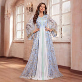 High Class Dubai Maxi Middle East Dress Printed V neck Long Sleeve Ethnic Dress